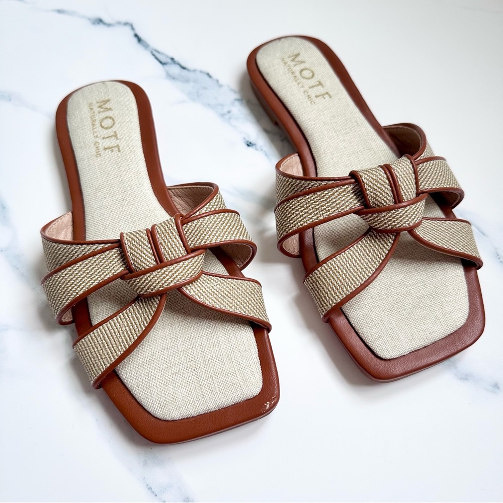 MOTF Premium Square Toe Brown and Cream Flats Sandals Size 38 EU